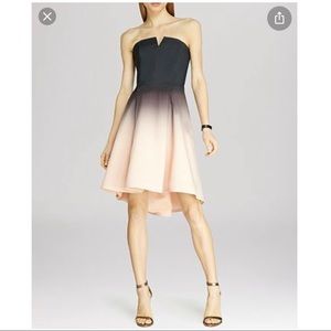 Halston structured ombré strapless dress flare
